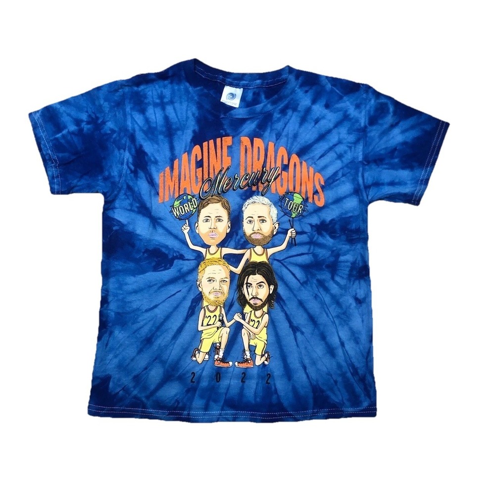 Imagine Dragons T Shirt Youth S YS 6-8  Blue Tie Dye Mercury World Tour 2022 NEW